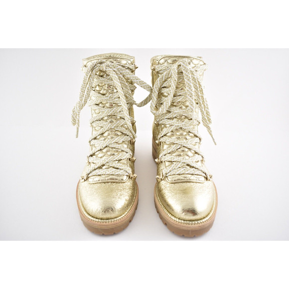 Christian Louboutin Mad Boot Platine Gold Flat Combat Lace Ankle Bootie 35.5 - Picture 7 of 12